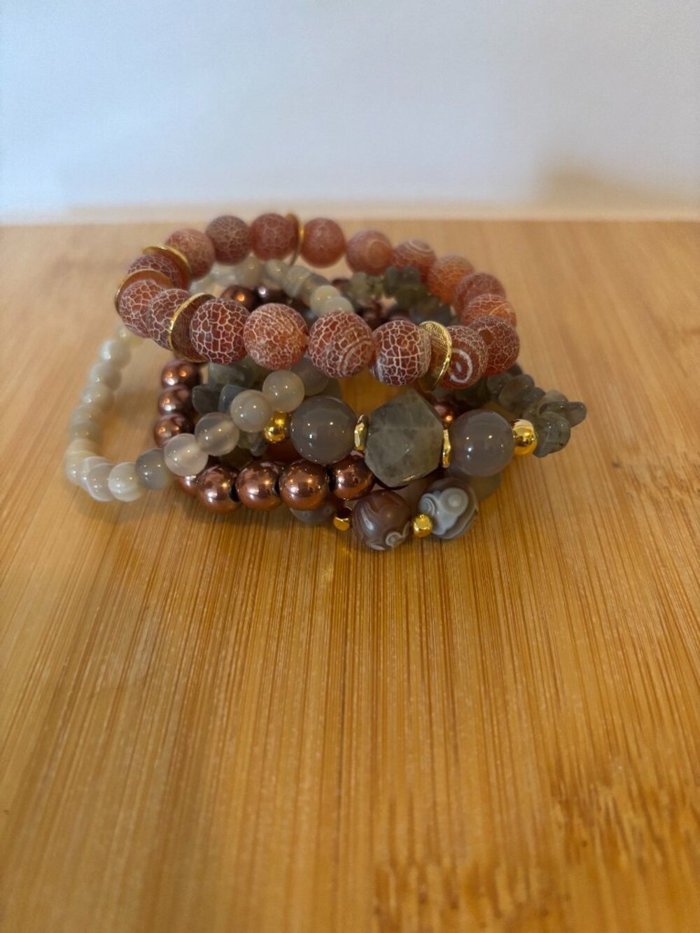 Handmade 5-Piece Gemstone Bracelet Stack – Earthy Elegance